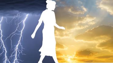 Silhouette of women between storm and sun