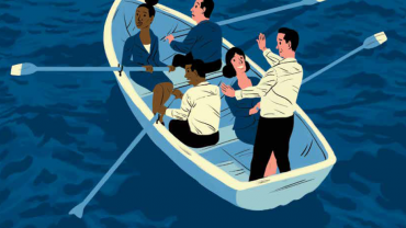 business people in a rowboat