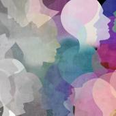 Multicolored silhouettes of heads to convey diversity